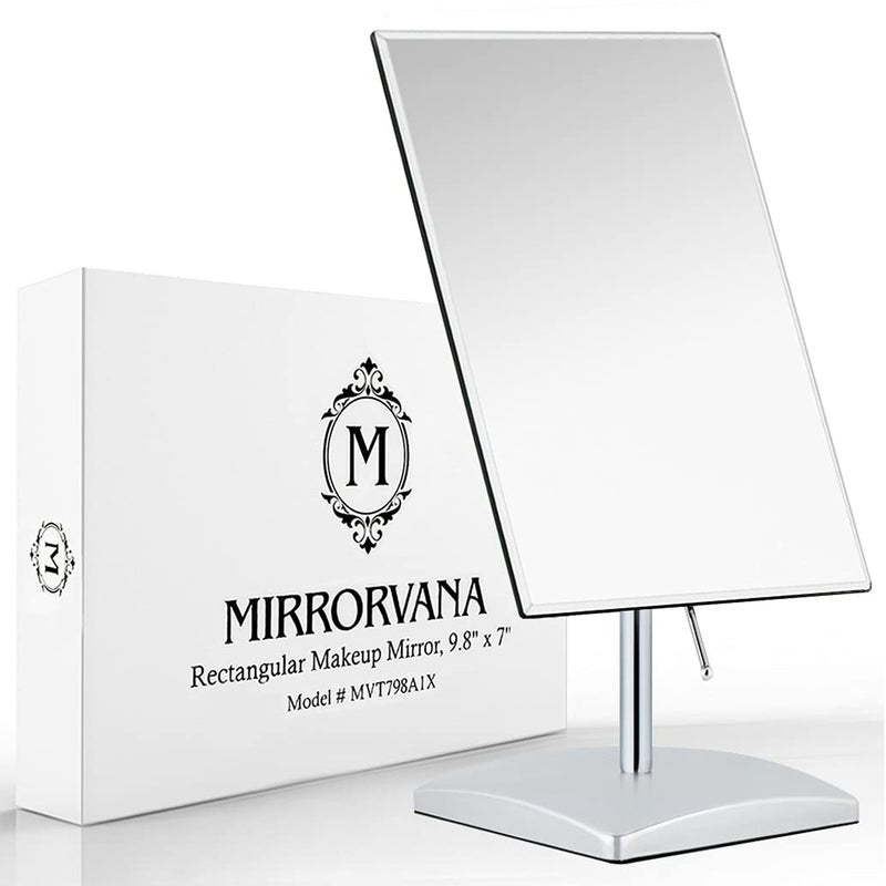 MIRRORVANA Large Table Desk Mirror with Stand for Office Desktop, Makeup Vanity and Bathroom Countertop - Personal Adjustable Face Mirror - 9.8" x 7" - Image 1